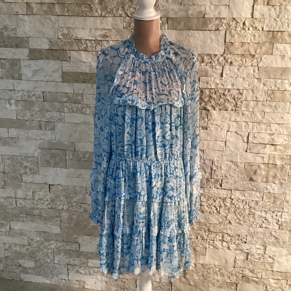 By Anthropologie Long-Sleeve Backless Sheer Ruffle Mini Dress - Picture 1 of 16